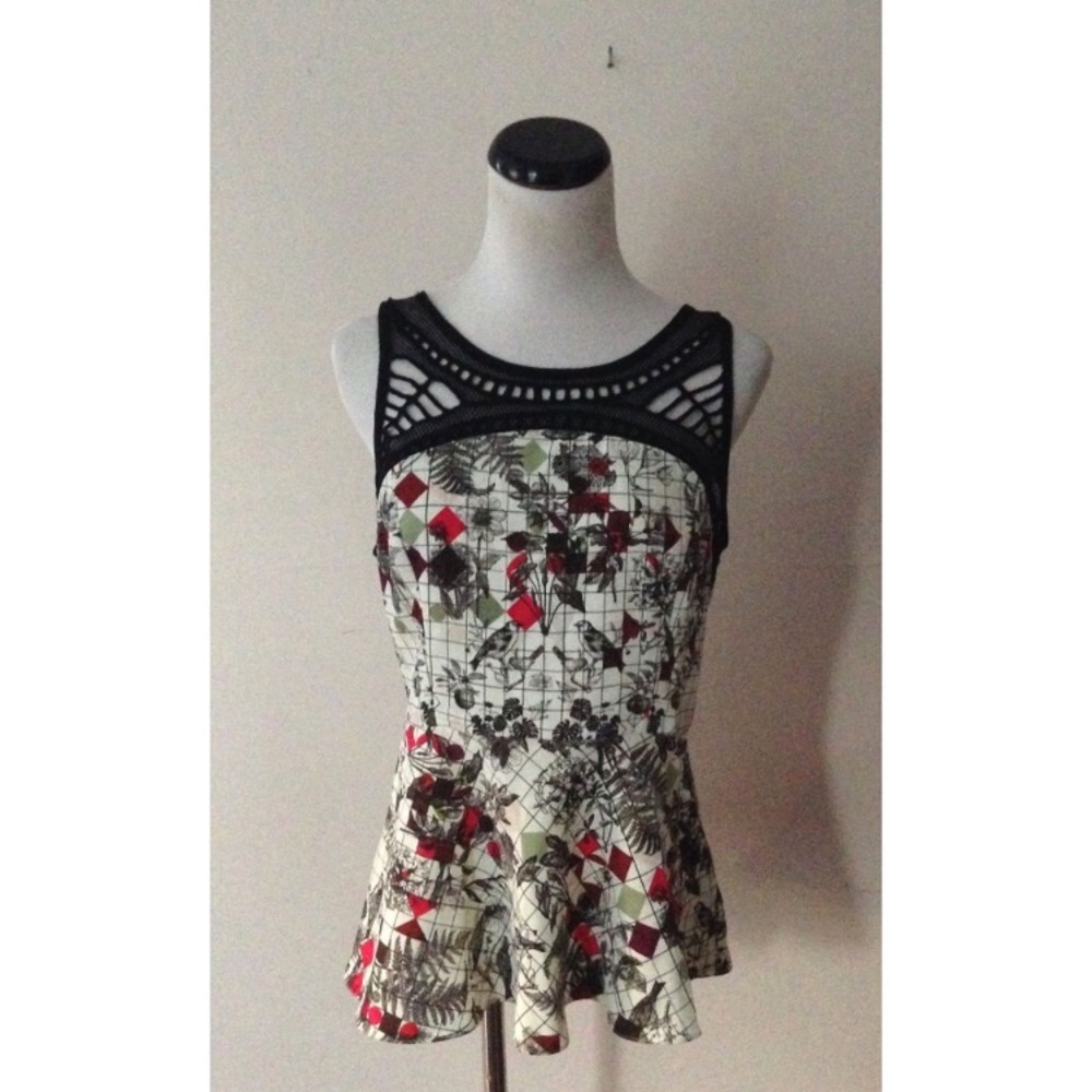 Ranna Gill “Dalia” bird print lace peplum top - Picture 3 of 4
